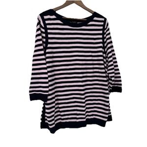 Talbots Sweater Pullover Boat Neck Navy Blue Pink Stripe Nautical Old Money 3X P
